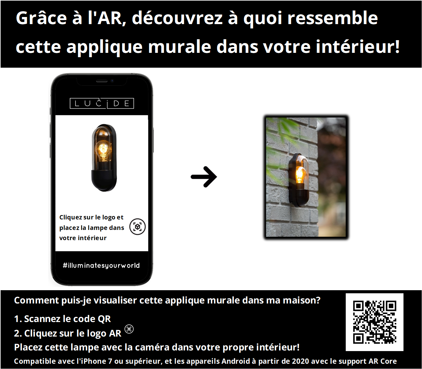 Applique Murale Extérieur Arne LED GU10 IP44 Detecteur Mouvement  14866-05-30 Lucide