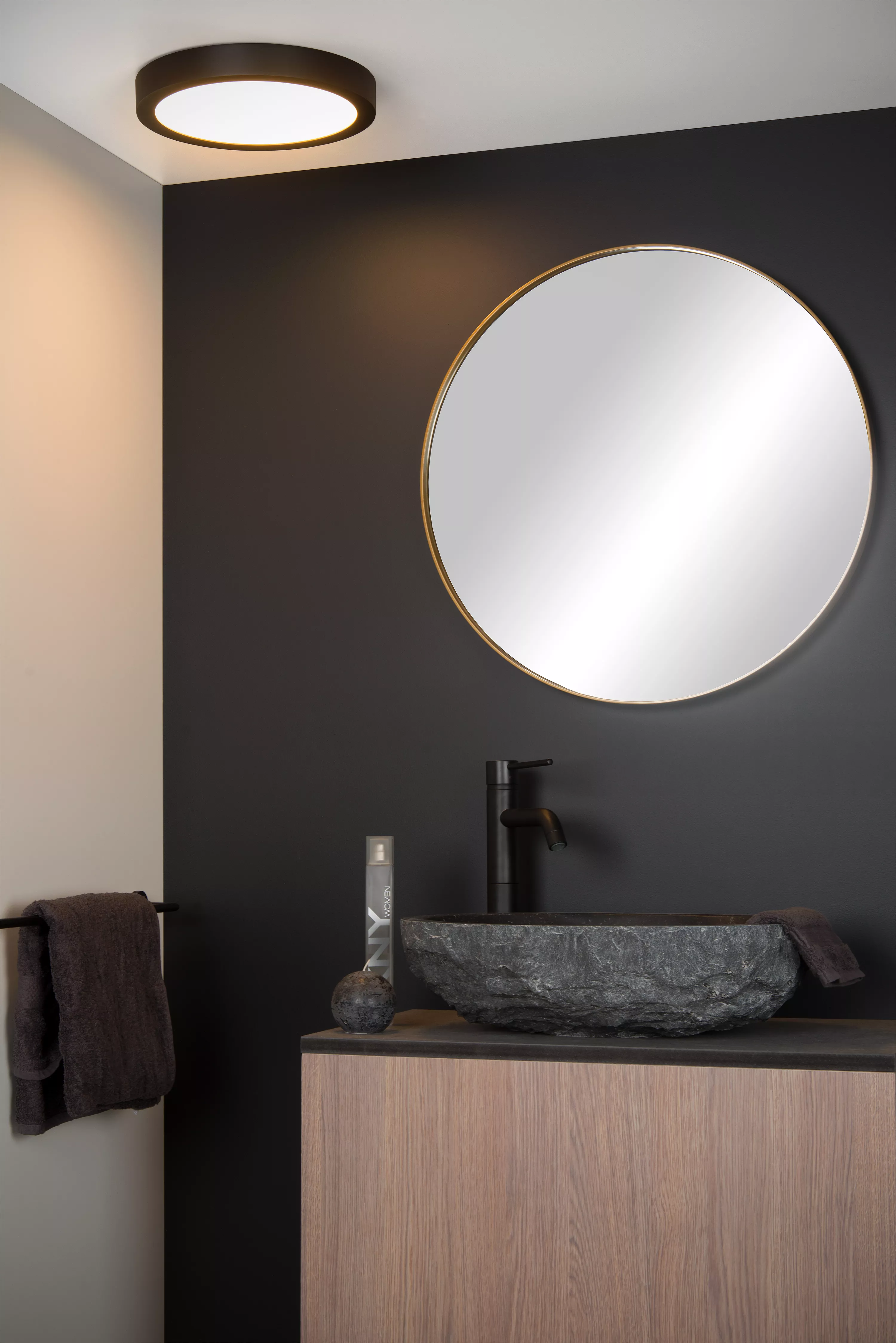 Lucide BRICE-LED - Flush ceiling light Bathroom - Ø 30 cm - LED Dim. -  1x30W 3000K - IP44 - Black