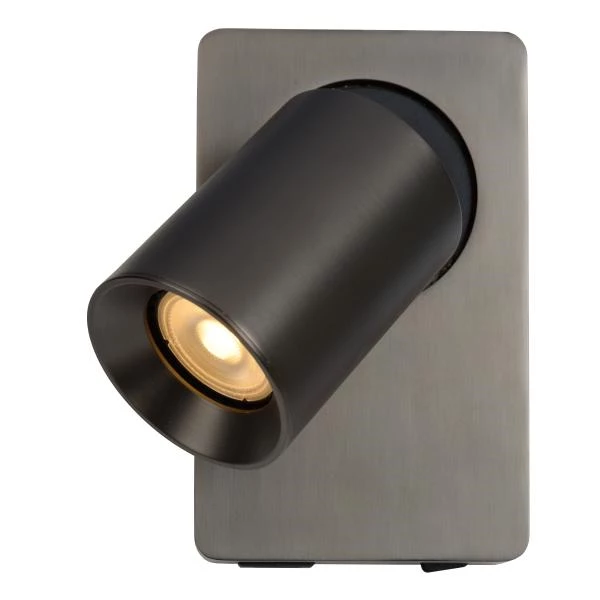 Lucide NIGEL - Wandspot - LED Dimb. - GU10 - 1x5W 2200K/3000K - Met USB oplaadpunt - Zwart Staal - detail 1