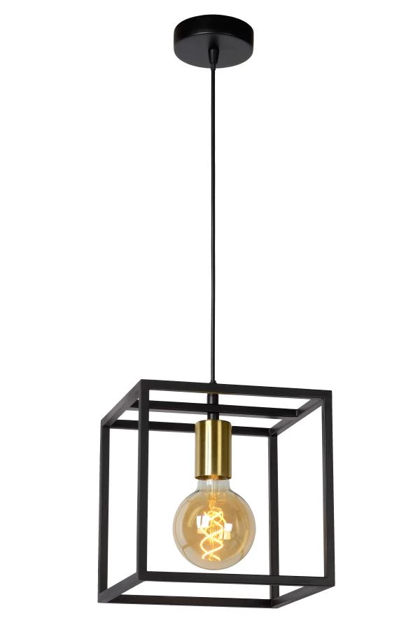 Lucide RUBEN - Hanglamp - 1xE27 - Zwart - aan