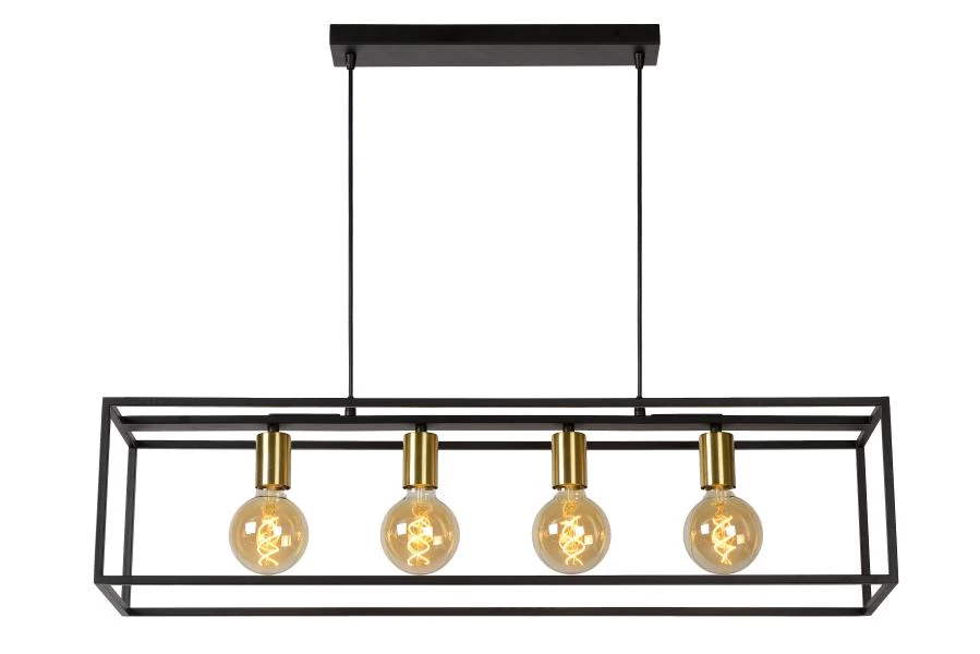 Lucide RUBEN - Hanglamp - 4xE27 - Zwart - aan