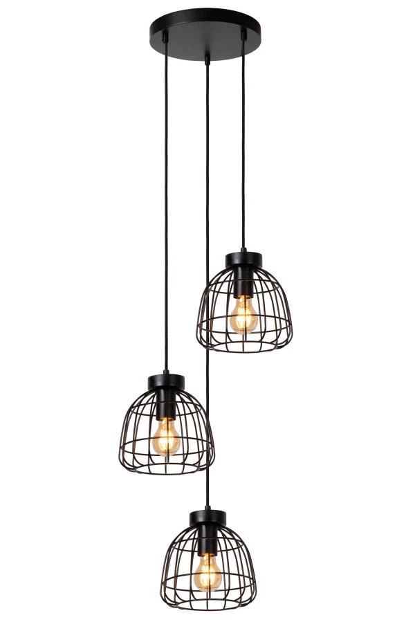 Lucide FILOX - Hanglamp - Ø 44,5 cm - 3xE27 - Zwart - aan