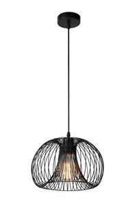 Lucide VINTI - Hanglamp - Ø 30 cm - 1xE27 - Zwart aan