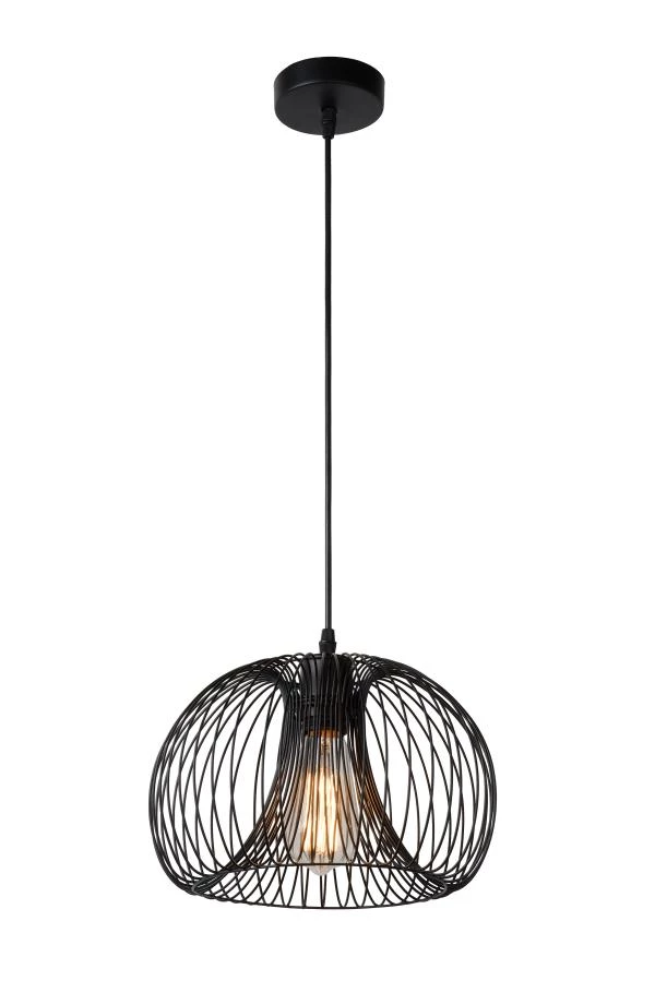 Lucide VINTI - Hanglamp - Ø 30 cm - 1xE27 - Zwart - aan