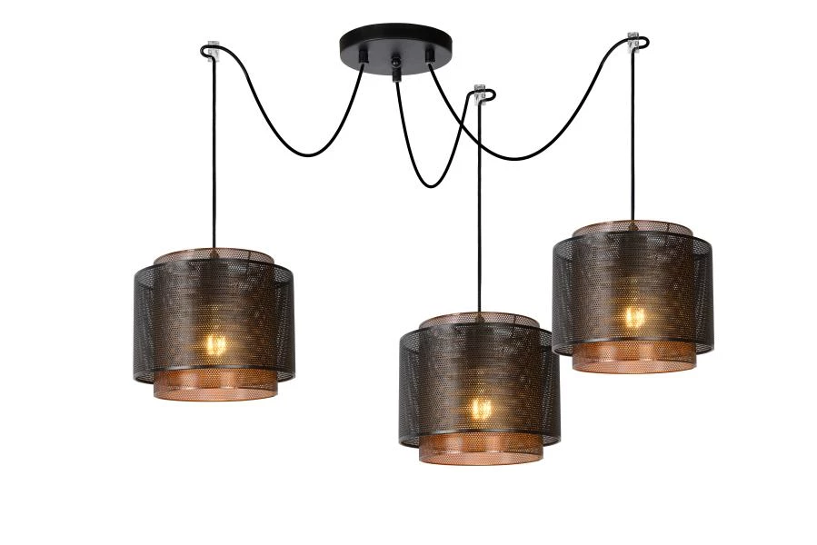 Lucide ORRIN - Hanglamp - Ø 25 cm - 3xE27 - Zwart - aan