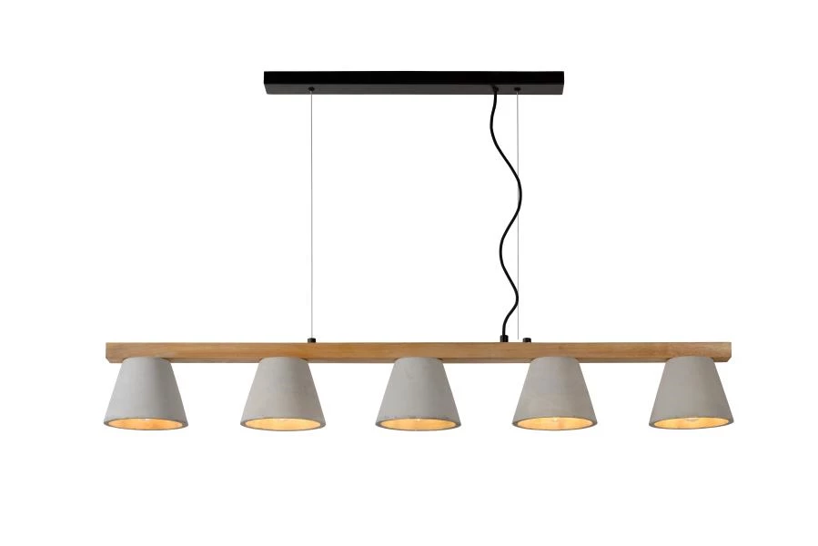 Lucide POSSIO - Hanglamp - 5xE14 - Taupe - aan 1