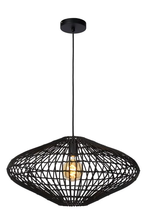 Lucide MAGALI - Hanglamp - Ø 56 cm - 1xE27 - Zwart - aan