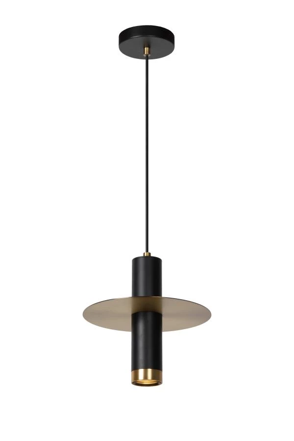 Lucide SELIN - Hanglamp Badkamer - Ø 25 cm - 1xGU10 - IP44 - Zwart - aan