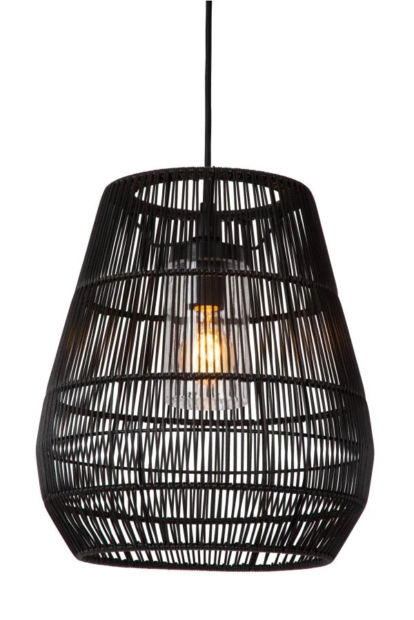 Lucide NERIDA - Hanglamp Binnen/Buiten - Ø 35 cm - 1xE27 - IP44 - Zwart - aan