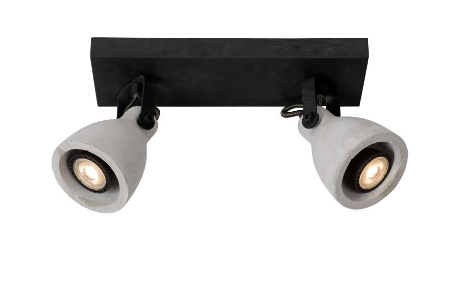 Lucide CONCRI-LED - Plafondspot - LED Dimb. - GU10 - 2x5W 3000K - Zwart - aan