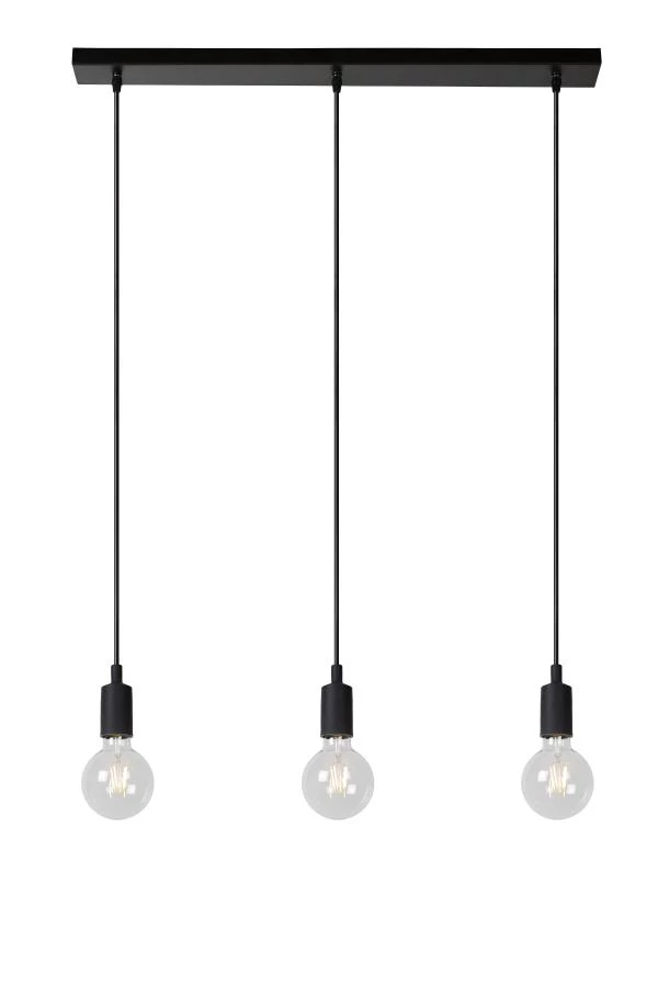 Lucide FIX - Hanglamp - 3xE27 - Zwart - aan