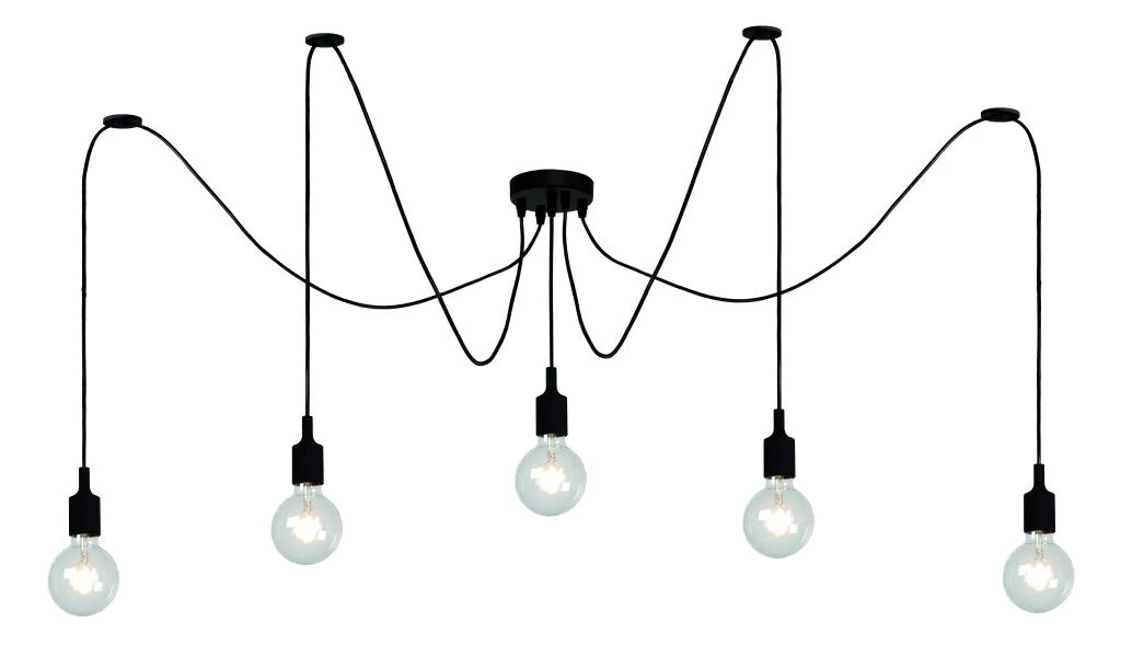 Lucide FIX - Hanglamp - 5xE27 - Zwart - aan