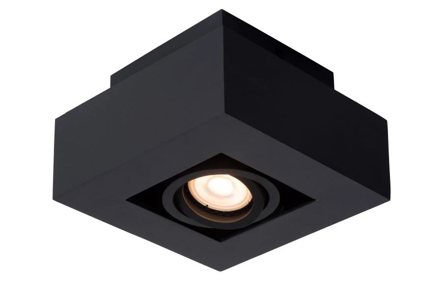 Lucide XIRAX - Plafondspot - LED Dim to warm - GU10 - 1x5W 2200K/3000K - Zwart - aan