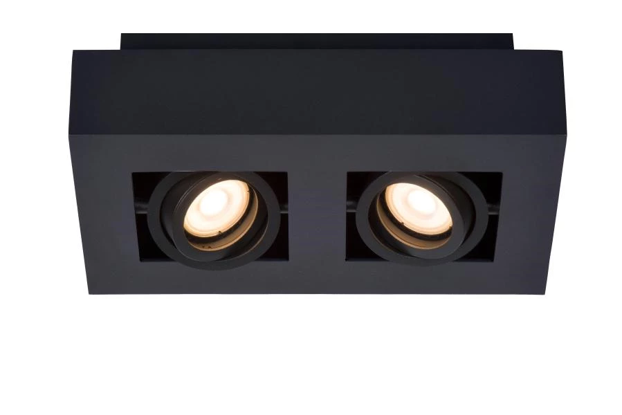Lucide XIRAX - Plafondspot - LED Dim to warm - GU10 - 2x5W 2200K/3000K - Zwart - aan