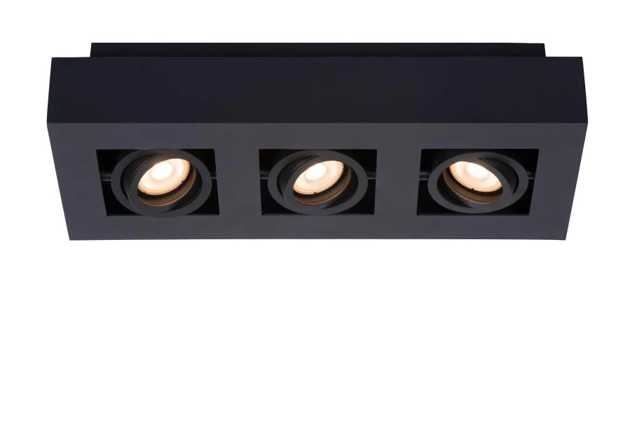 Lucide XIRAX - Foco de techo - LED Dim to warm - GU10 - 3x5W 2200K/3000K - Negro - encendido