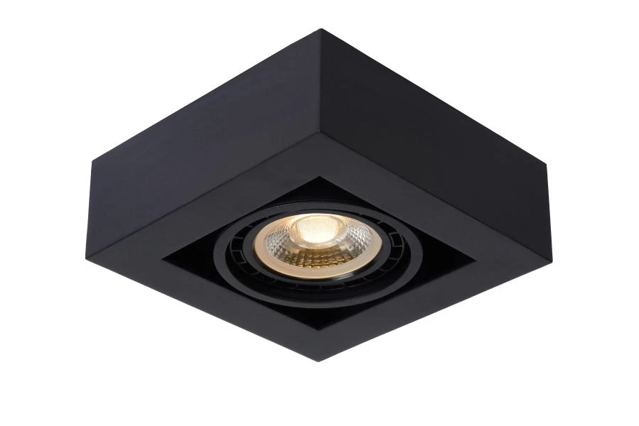 Lucide ZEFIX - Spot plafond - LED Dim to warm - GU10 - 1x12W 2200K/3000K - Noir - allumé