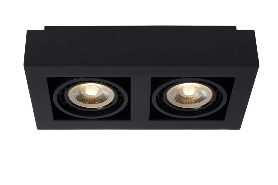 Lucide ZEFIX - Plafondspot - LED Dim to warm - GU10 (ES111) - 2x12W 2200K/3000K - Zwart - aan