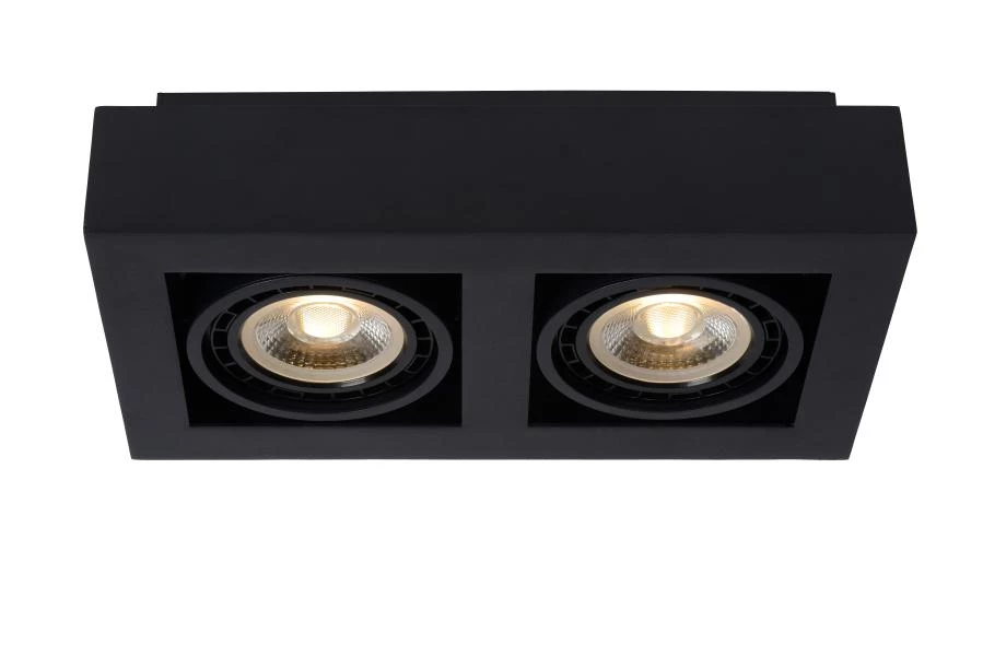 Lucide ZEFIX - Plafondspot - LED Dim to warm - GU10 - 2x12W 2200K/3000K - Zwart - aan