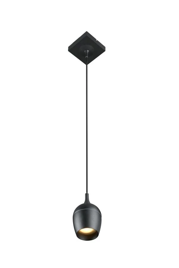 Lucide PRESTON - Hanglamp Badkamer - Ø 10 cm - 1xGU10 - IP44 - Zwart - aan