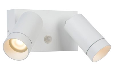 Lucide TAYLOR - Foco de pared / Lámpara de pared Dentro/Fuera - 2xGU10 - IP54 - Sensor movimiento - Blanco