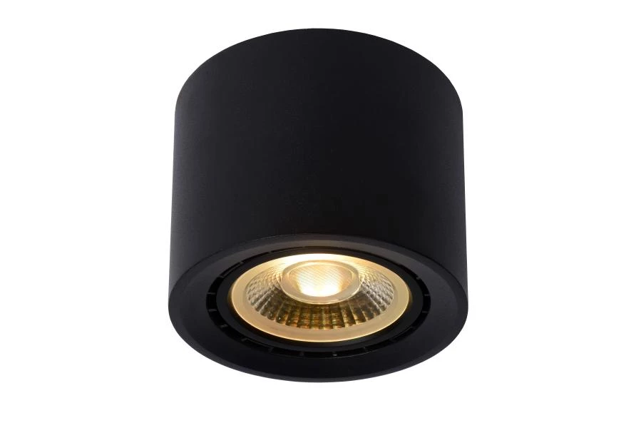 Lucide FEDLER - Spot plafond - Ø 12 cm - LED Dim to warm - GU10 - 1x12W 2200K/3000K - Noir - allumé