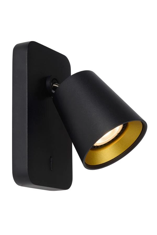 Lucide TURNON - Bedlamp - LED Dim to warm - GU10 - 1x5W 2200K/3000K - Zwart - aan