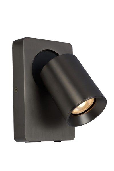 Lucide NIGEL - Foco de pared - LED Regul. - GU10 - 1x5W 3000K - Con punto de carga USB - Acero negro