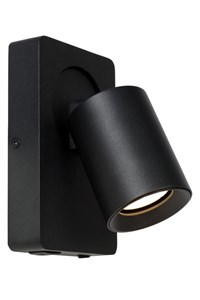 Lucide NIGEL - Wandspot - LED Dimb. - GU10 - 1x5W 2200K/3000K - Met USB oplaadpunt - Zwart aan