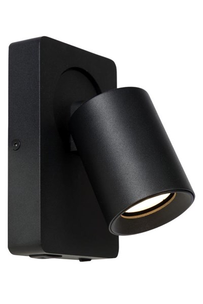 Lucide NIGEL - Lámpara de cabecera / Lámpara de pared - LED Regul. - GU10 - 1x5W 2200K/3000K - Con punto de carga USB - Negro