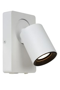 Lucide NIGEL - Wall spotlight - LED Dim. - GU10 - 1x5W 2200K/3000K - With USB charging point - White on 1
