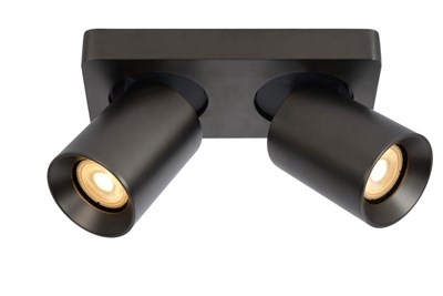 Lucide NIGEL - Plafondspot - LED Dim to warm - GU10 - 2x5W 2200K/3000K - Zwart Staal