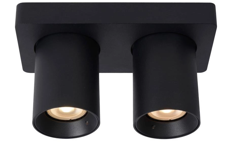 Lucide NIGEL - Ceiling spotlight - LED Dim to warm - GU10 - 2x5W 2200K/3000K - Black - on