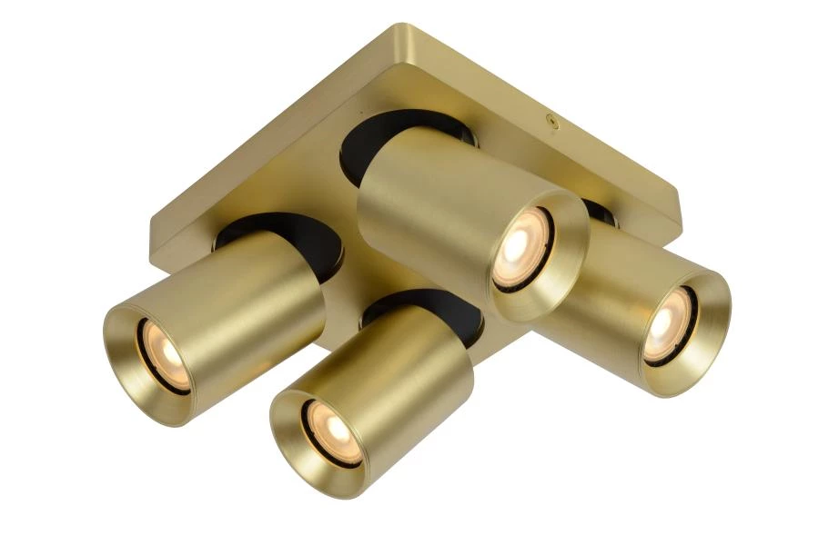 Lucide NIGEL - Plafondspot - LED Dim to warm - GU10 - 4x5W 2200K/3000K - Mat Goud / Messing - aan 2