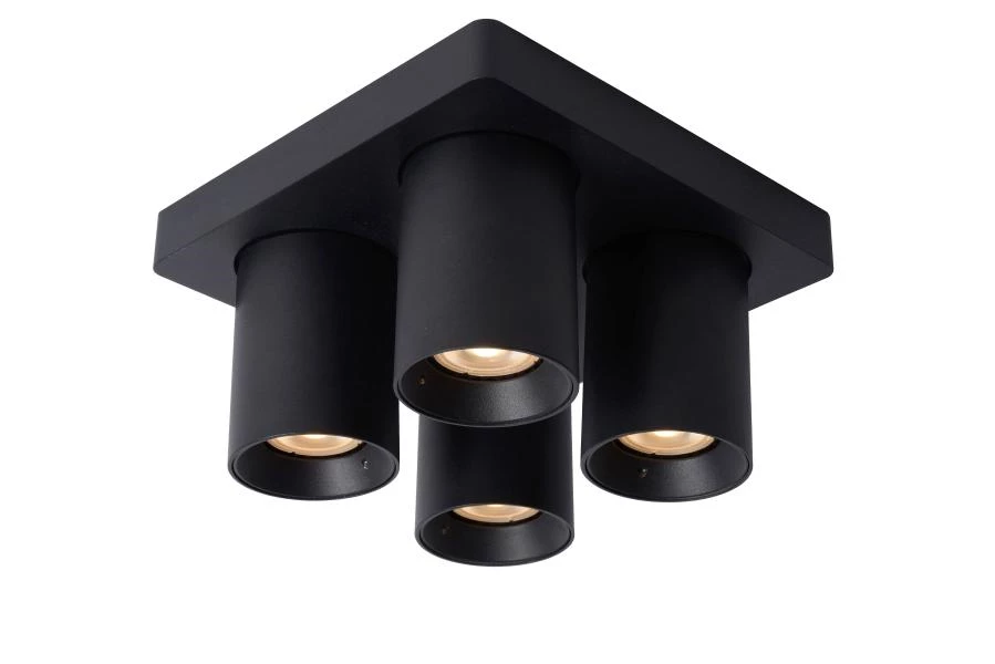 Lucide NIGEL - Plafondspot - LED Dim to warm - GU10 - 4x5W 2200K/3000K - Zwart - aan