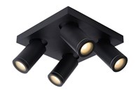 Lucide TAYLOR - Plafondspot Badkamer - LED Dim to warm - GU10 - 4x5W 2200K/3000K - IP44 - Zwart aan