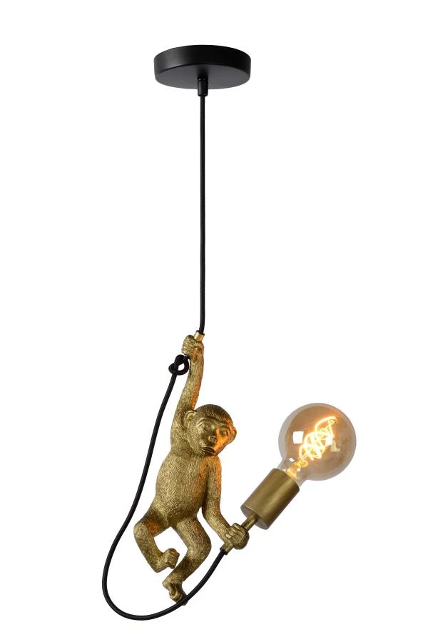 Lucide EXTRAVAGANZA CHIMP - Hanglamp - Ø 17,6 cm - 1xE27 - Zwart - aan