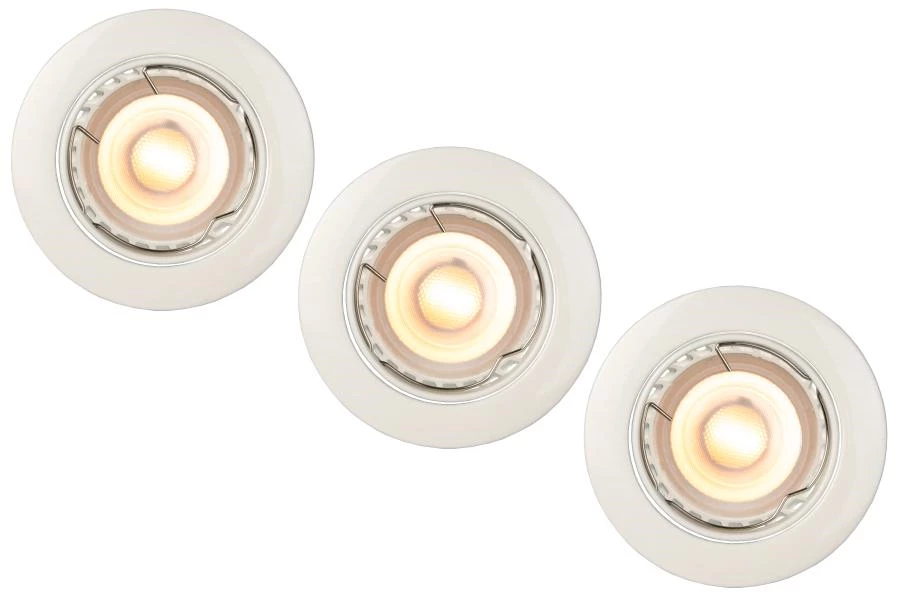 Lucide FOCUS - Inbouwspot - Ø 8,1 cm - LED Dimb. - GU10 - 3x5W 3000K - Wit - Set van 3 - aan 1