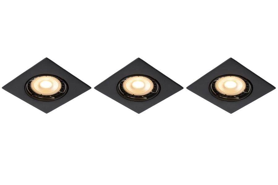 Lucide FOCUS - Inbouwspot - LED Dimb. - GU10 - 3x5W 3000K - Zwart - Set van 3 - aan