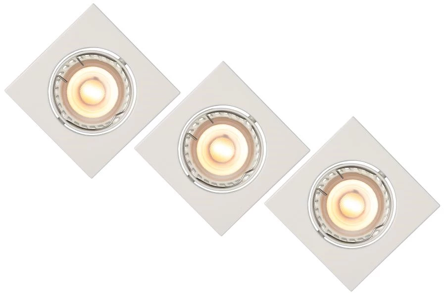 Lucide FOCUS - Inbouwspot - LED Dimb. - GU10 - 3x5W 3000K - Wit - Set van 3 - aan 1