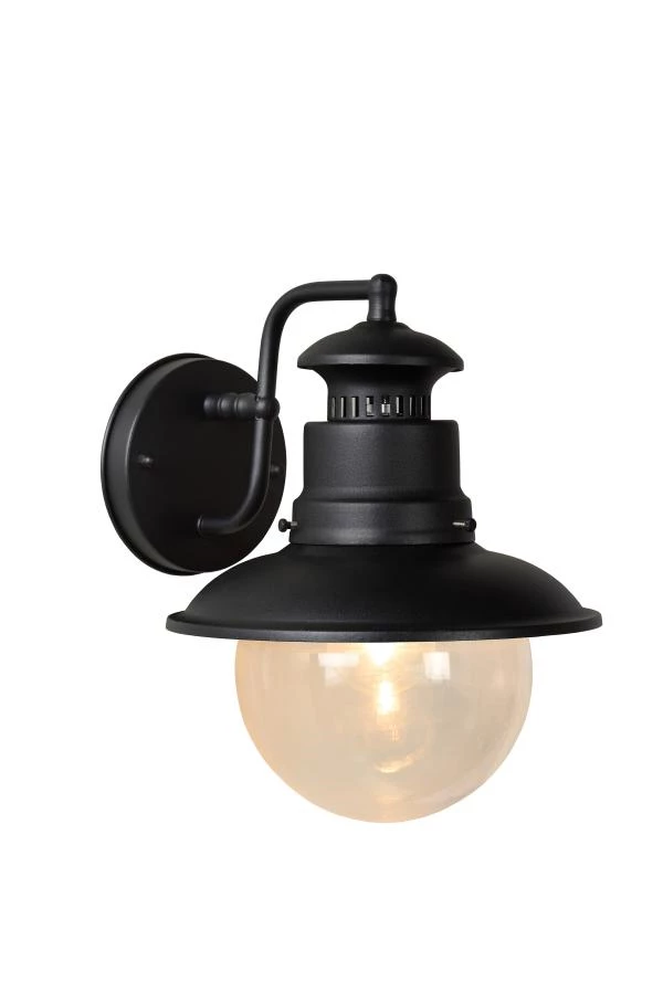 Lucide FIGO - Wandlamp Binnen/Buiten - 1xE27 - IP44 - Zwart - aan