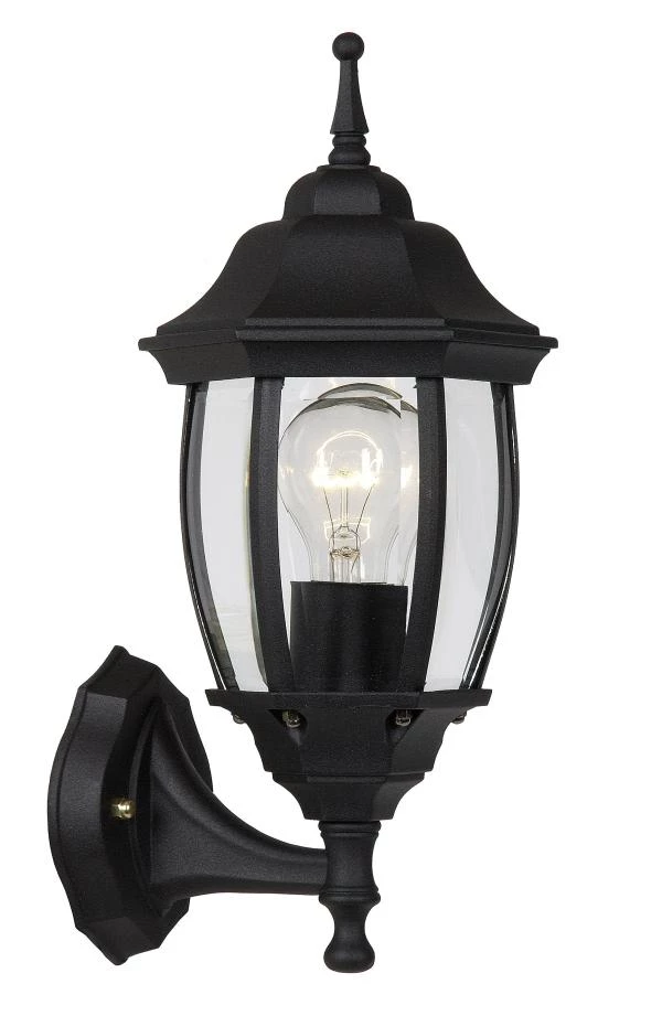 Lucide TIRENO - Wandlamp Binnen/Buiten - 1xE27 - IP44 - Zwart - aan