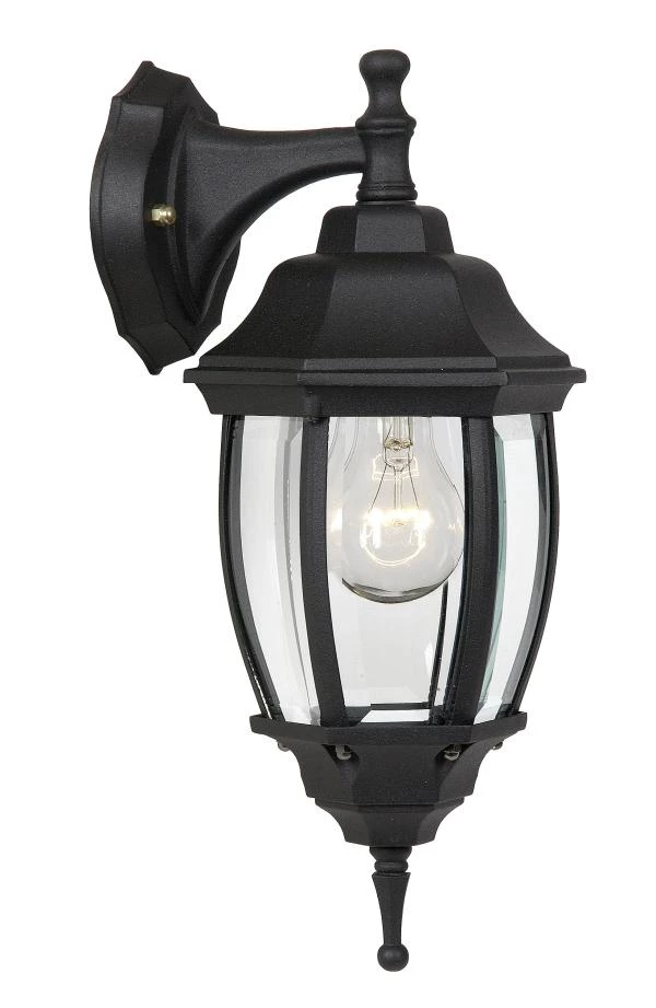 Lucide TIRENO - Wandlamp Buiten - 1xE27 - IP44 - Zwart - aan
