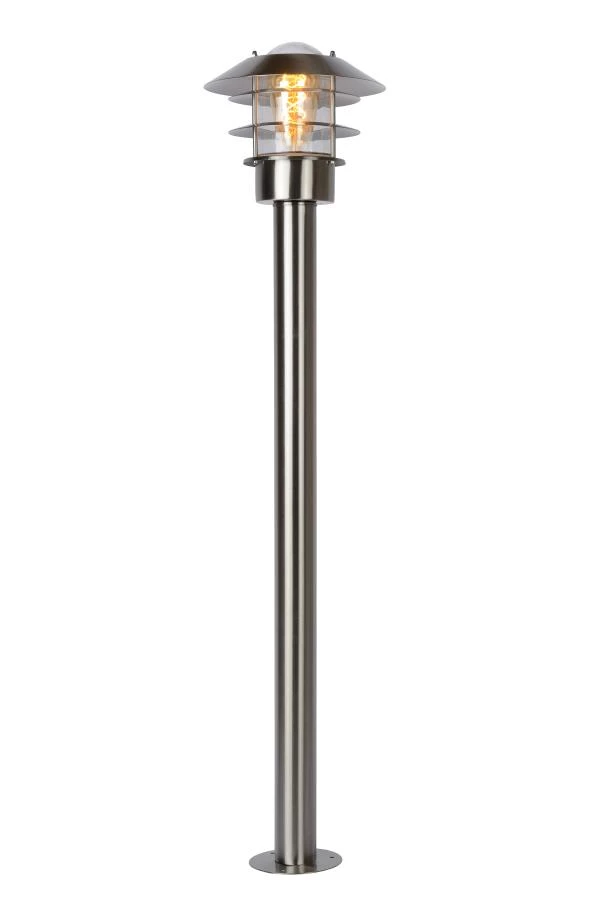 Lucide ZICO - Lanterne / lampadaire exterieur Extérieur - Ø 21,8 cm - 1xE27 - IP44 - Chrome Dépoli - allumé 2