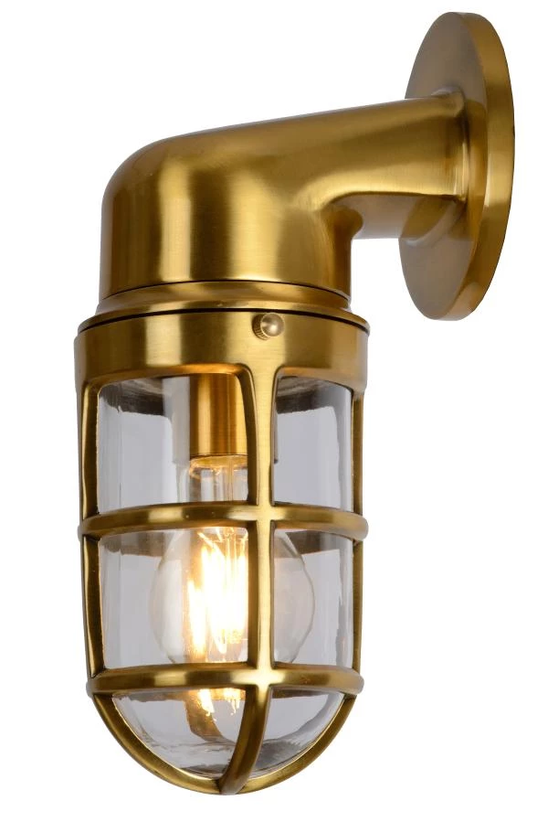Lucide DUDLEY - Wandlamp Buiten - 1xE27 - IP44 - Mat Goud / Messing - aan 2