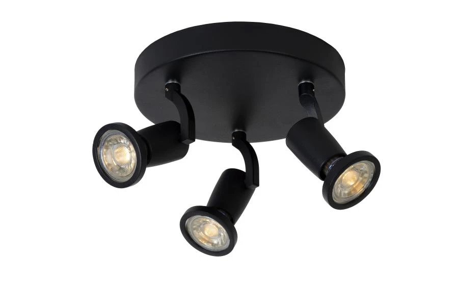Lucide JASTER-LED - Spot plafond - Ø 20 cm - LED - GU10 - 3x5W 2700K - Noir - allumé