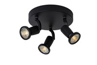 Lucide JASTER-LED - Spot plafond - Ø 20 cm - LED - GU10 - 3x5W 2700K - Noir allumé