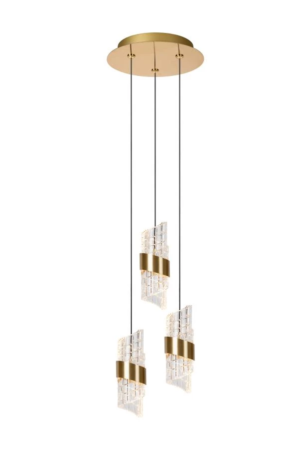 Lucide KLIGANDE - Hanglamp - Ø 25 cm - LED Dimb. - 3x8W 2700K - Mat Goud / Messing - aan 2