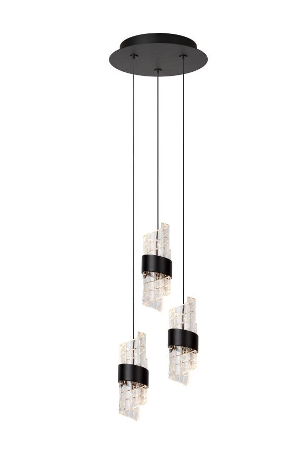 Lucide KLIGANDE - Hanglamp - Ø 25 cm - LED Dimb. - 3x8W 2700K - Zwart - aan