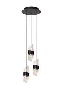 Lucide KLIGANDE - Hanglamp - Ø 25 cm - LED Dimb. - 3x8W 2700K - Zwart aan