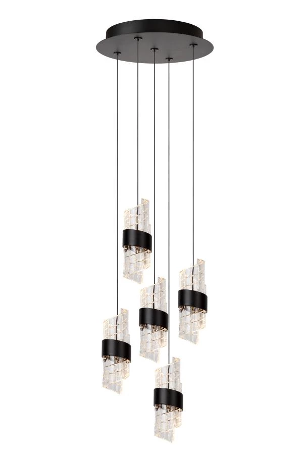 Lucide KLIGANDE - Hanglamp - Ø 30 cm - LED Dimb. - 5x8W 2700K - Zwart - aan